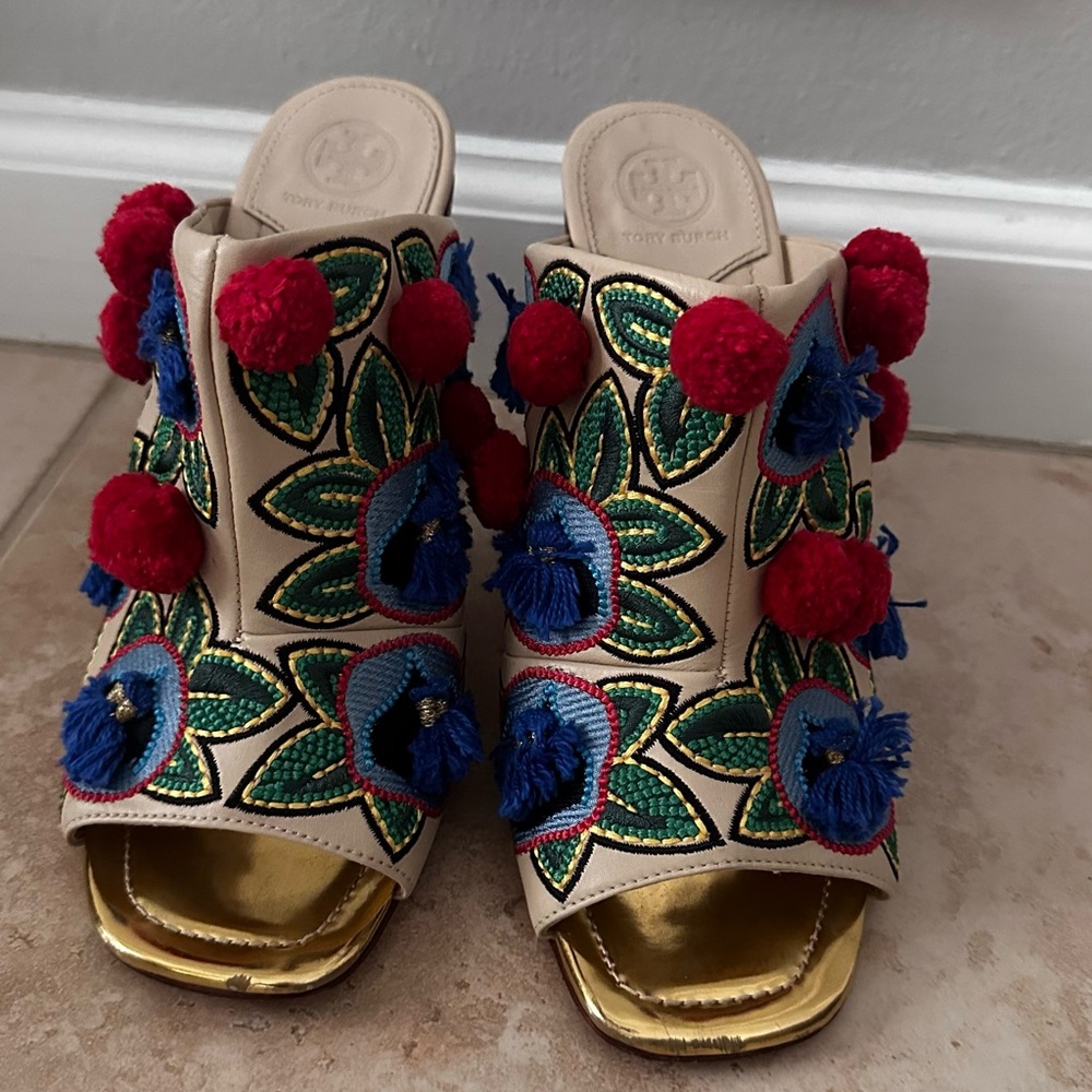 Tory Burch Multicolor Embroidered Mules